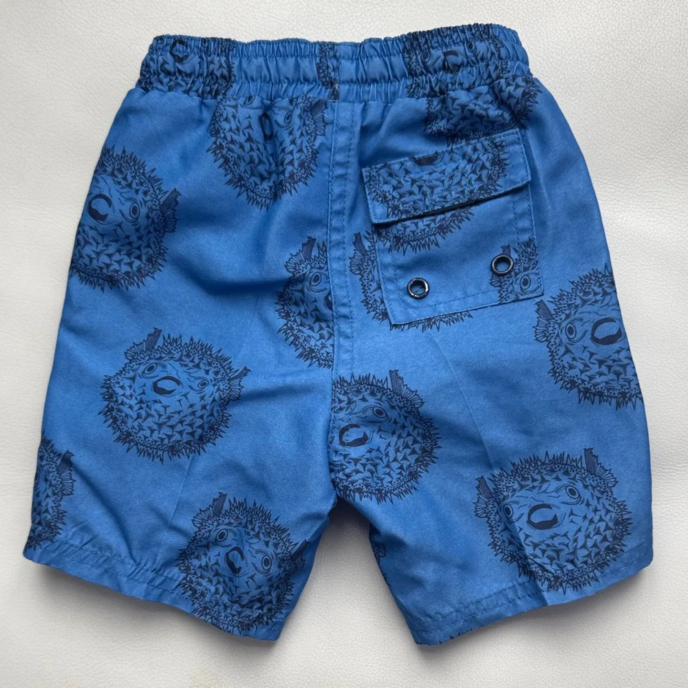 NWOT Swim Trunks EGG by Susan Lazar Bathing Suit Ocean Blue Puffer Fish 3/6 m